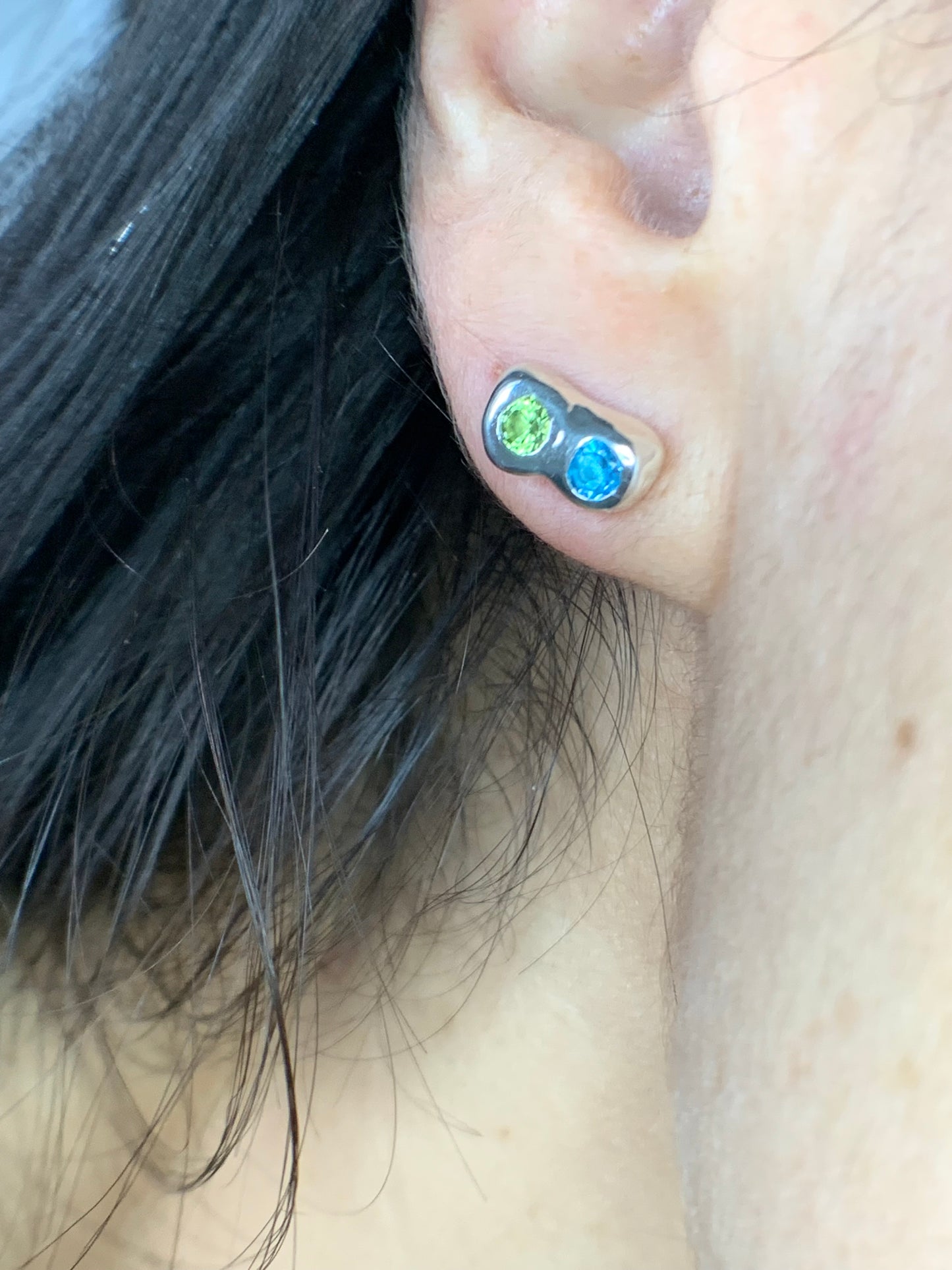 Soulmate Earrings - Swiss Blue Topaz and Peridot