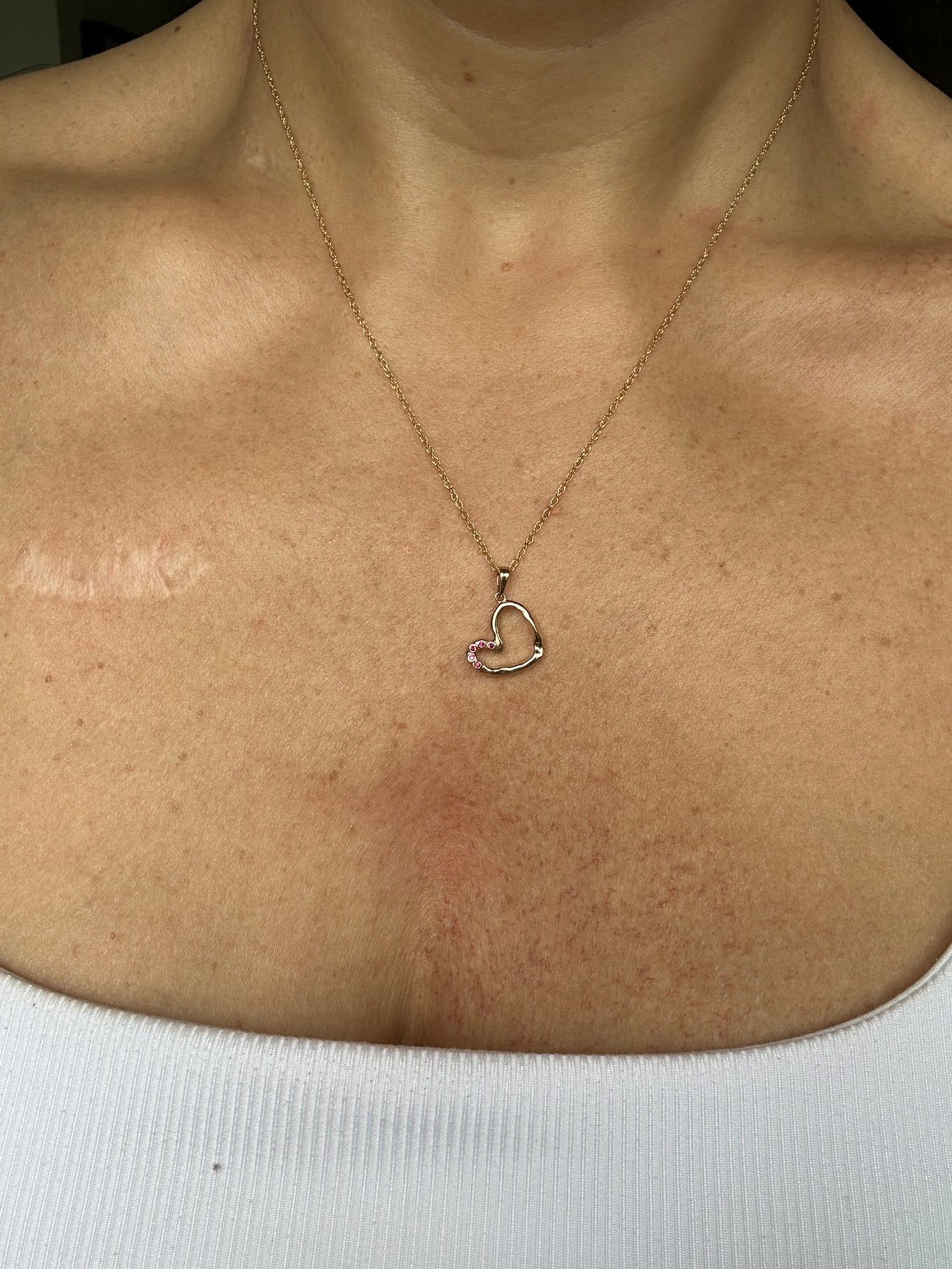 Open Heart Necklace with pink sapphires (14K gold)
