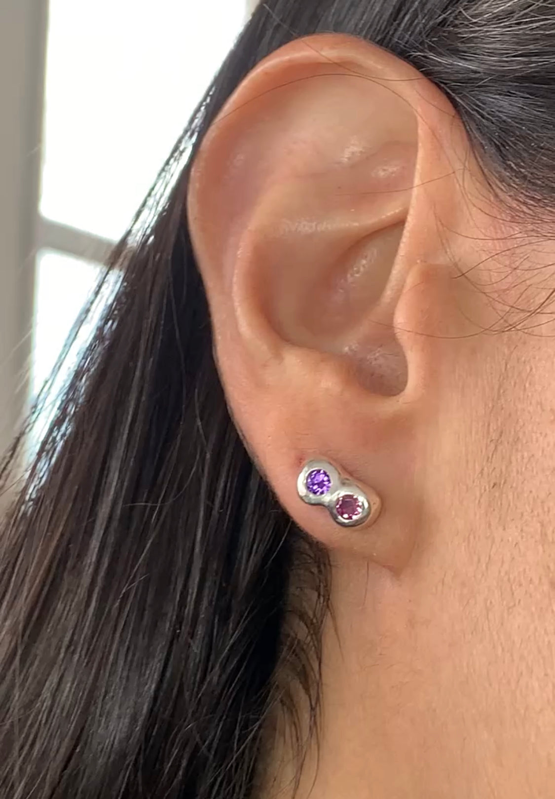 Soulmate Earrings - amethyst and pink rhodolite