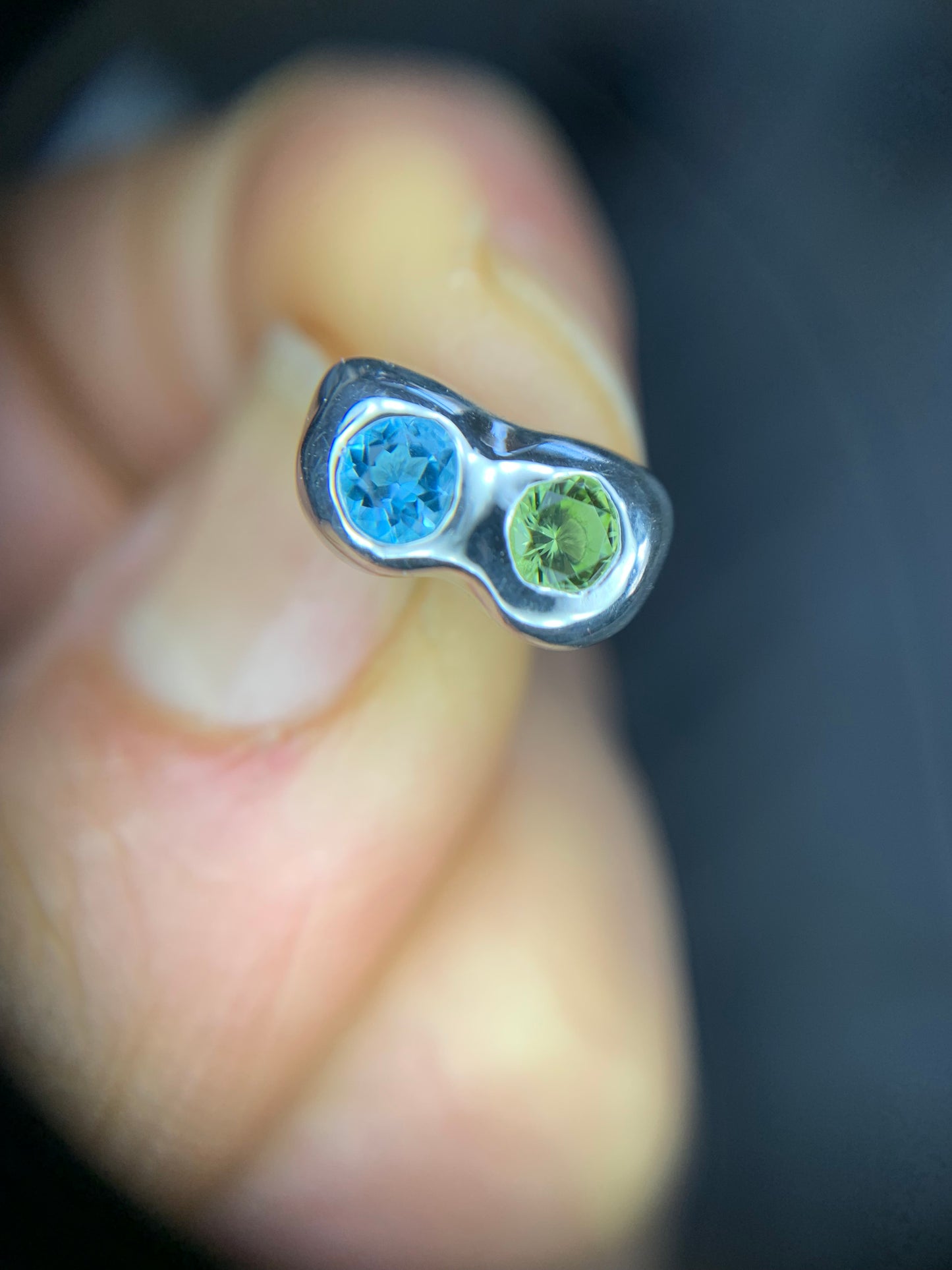 Soulmate Earrings - Swiss Blue Topaz and Peridot