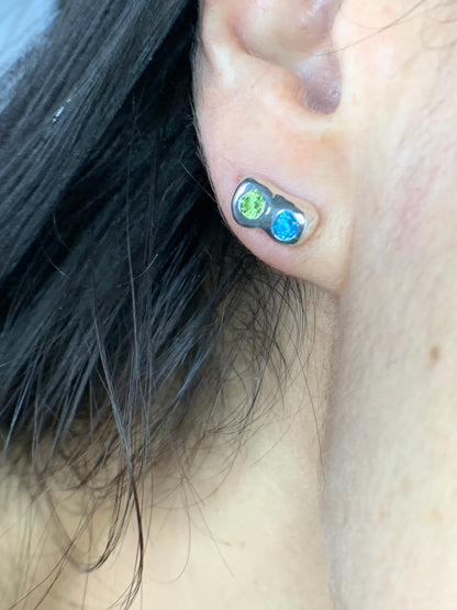 Soulmate Earrings - Swiss Blue Topaz and Peridot