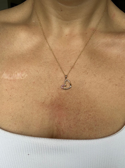 Open Heart Necklace with pink sapphires (14K gold)