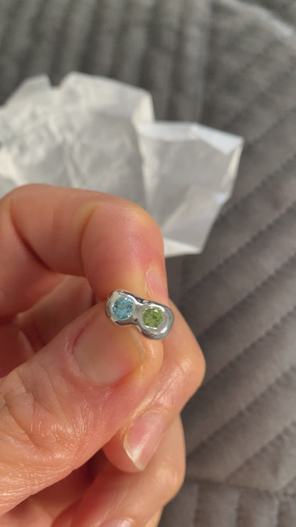 Soulmate Earrings - Swiss Blue Topaz and Peridot