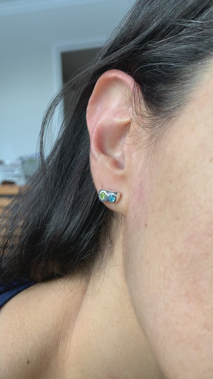 Soulmate Earrings - Swiss Blue Topaz and Peridot