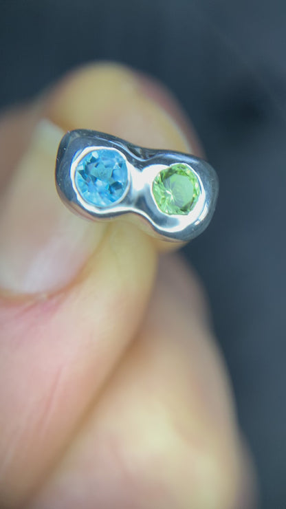 Soulmate Earrings - Swiss Blue Topaz and Peridot